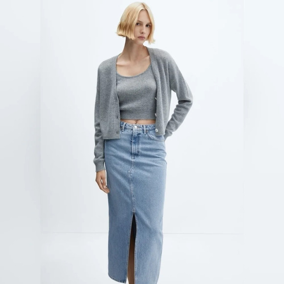 Mango [M]  Slit denim skirt - Picture 4 of 9